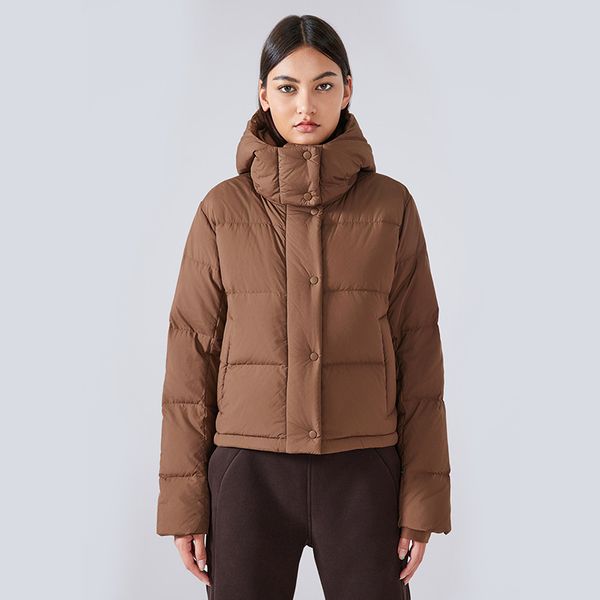 Yoga Outfits Women Cropped Duck Down Jacket with Hood Autumn Winter Warm Oversized Casual Short Thick Outwear Female Puffer Coat