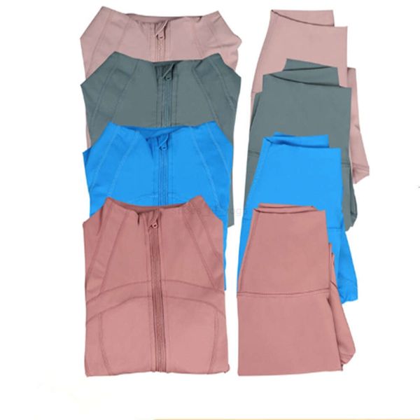 Yoga set for women featuring a zippered cardigan, long-sleeved slim-fit jacket, and leggings for gym and running