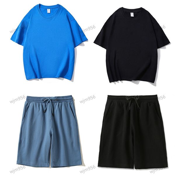 Yoga Set: Large Shirt with Short Sleeves and Drawstring Shorts for Men & Women in Solid Colors